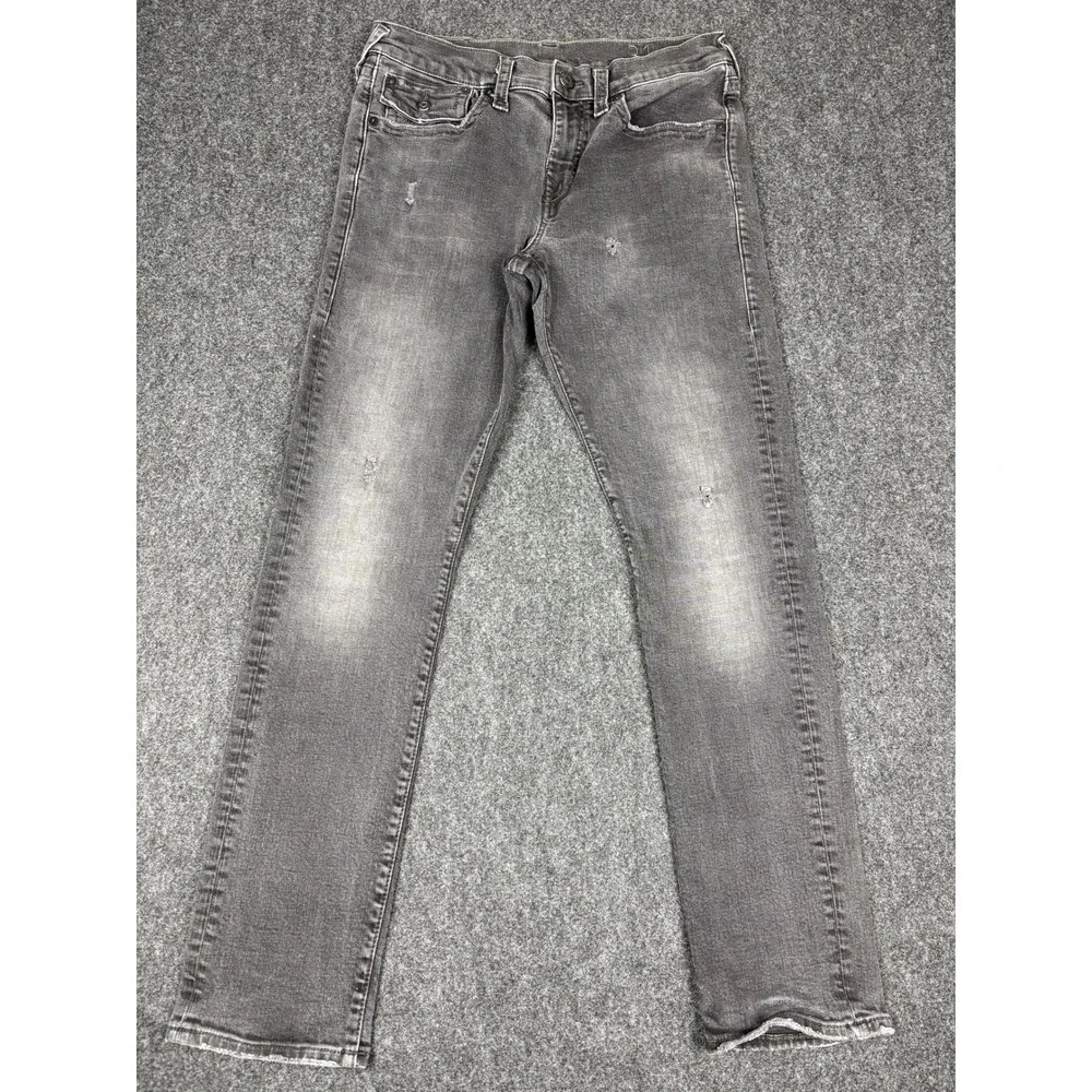 True Religion Geno Relaxed Slim Jeans Mens 31 (Fits 29x30) Charcoal Grey Faded